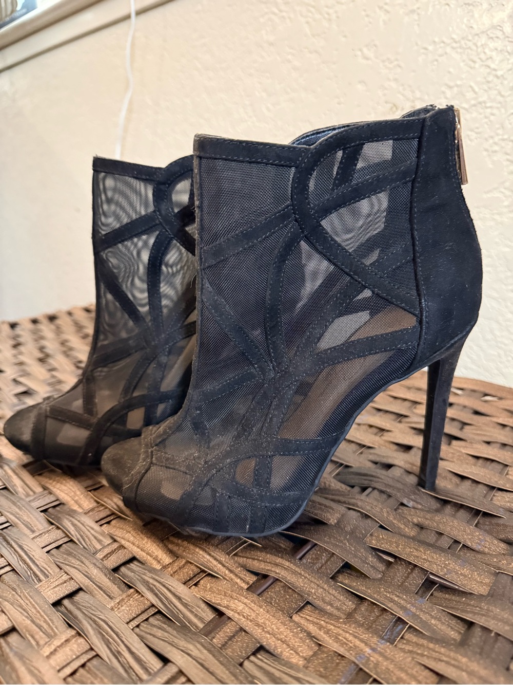 Jessica Simpson Women’s Black Mesh Cutout Stiletto Booties